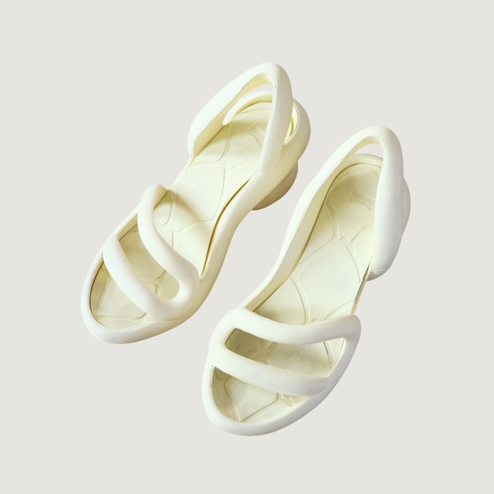 Camper Kobarah Sandals Snake Curved EVA Pale Yellow Size 38 Sculptural Heel Shoe